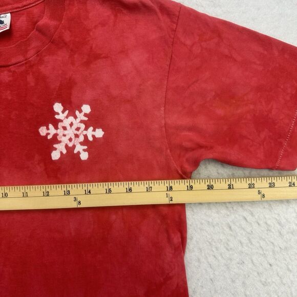 Vintage Christmas Shirt Mens Large L Red White Snowflakes Tie Dye Single Stitch - Picture 7 of 12